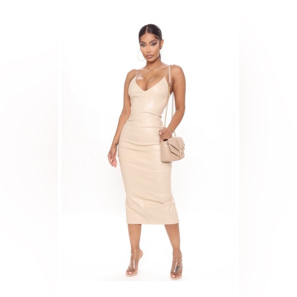 Fashion Nova- Make It Sexy Faux Leather Midi Dress
Nude
